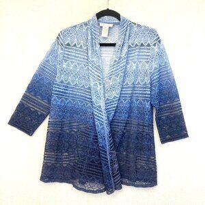 Drapers & Damons Open Cardigan Sweater PM Petite Medium Blue Ombre Embroidered